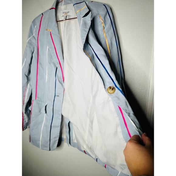 DEREK LAM 10 CROSBY Blue Striped Colors One Button Front Blazer Coat Size 6 - Picture 10 of 12